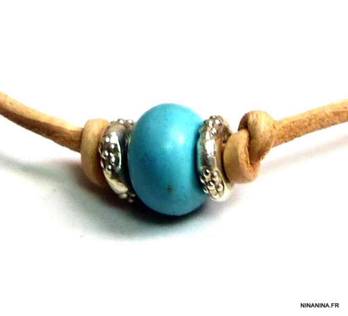 N2435tera_Bracelet_cordon_cuir_argent_massif_turquoise
