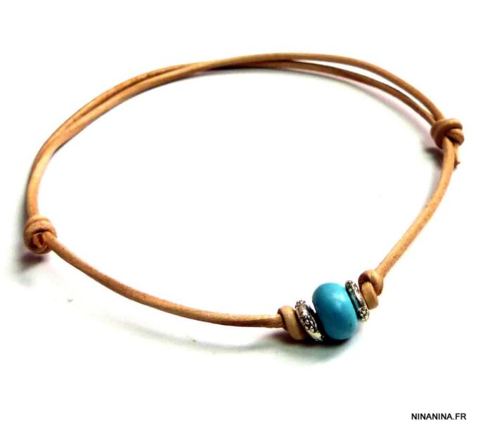N2435terb_Bracelet_cordon_cuir_argent_massif_turquoise