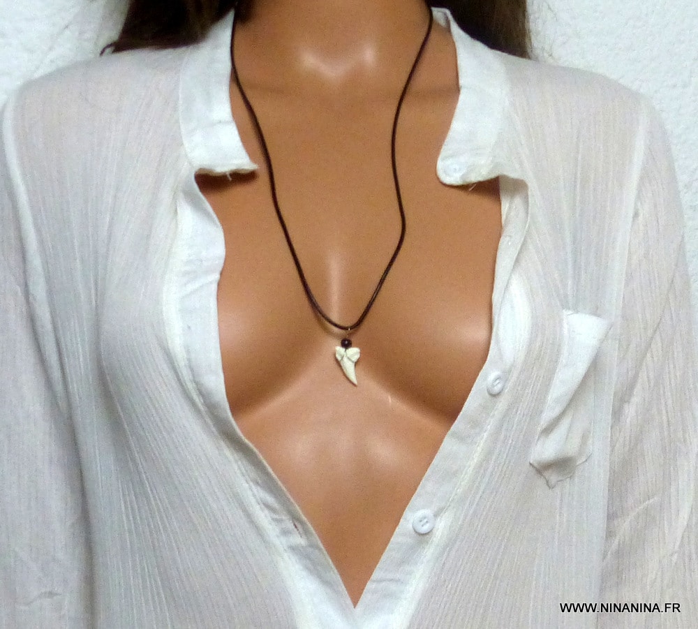 Collier dent de requin véritable cordon cuir Ajustable Mixte – Image 9