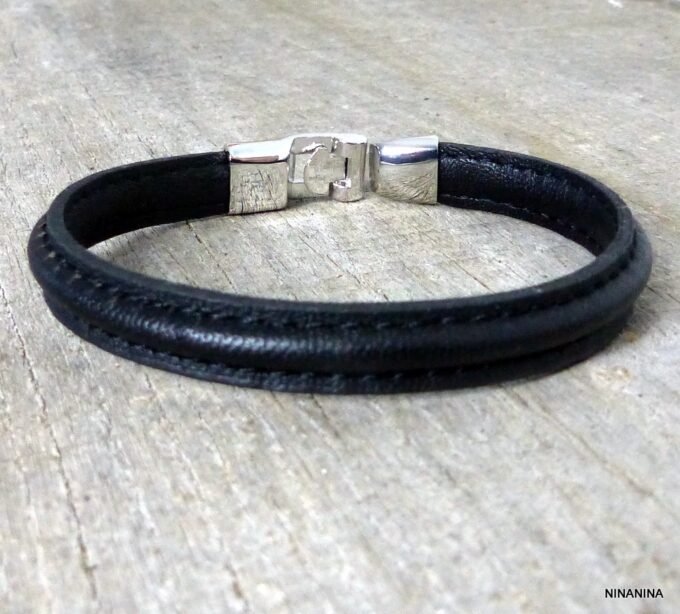 N2439terb_Bracelet_homme_cuir_demi-rond_noir_surpique_fermoir_metal_argent