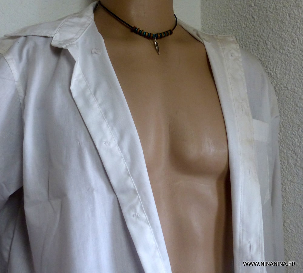 Collier plume homme et perles bois Ninanina