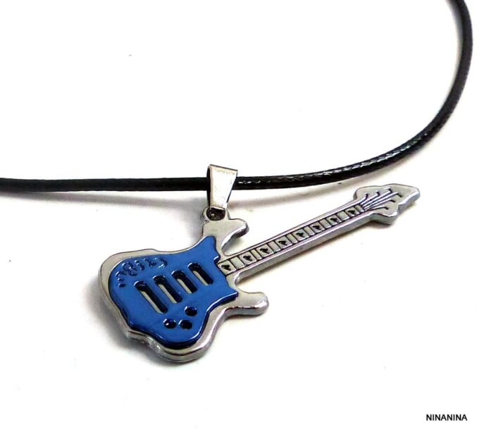 N2471terf_Collier_homme_cordon_guitare_bass_bleue