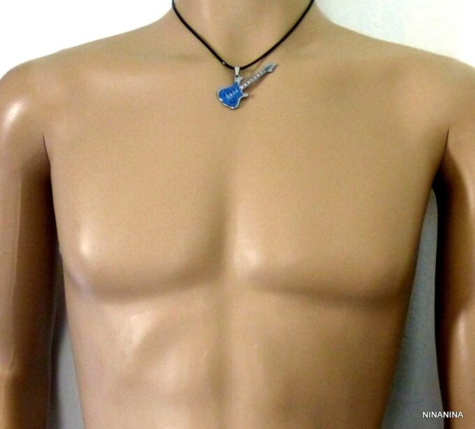 N2471teri_Collier_homme_cordon_guitare_bass_bleue