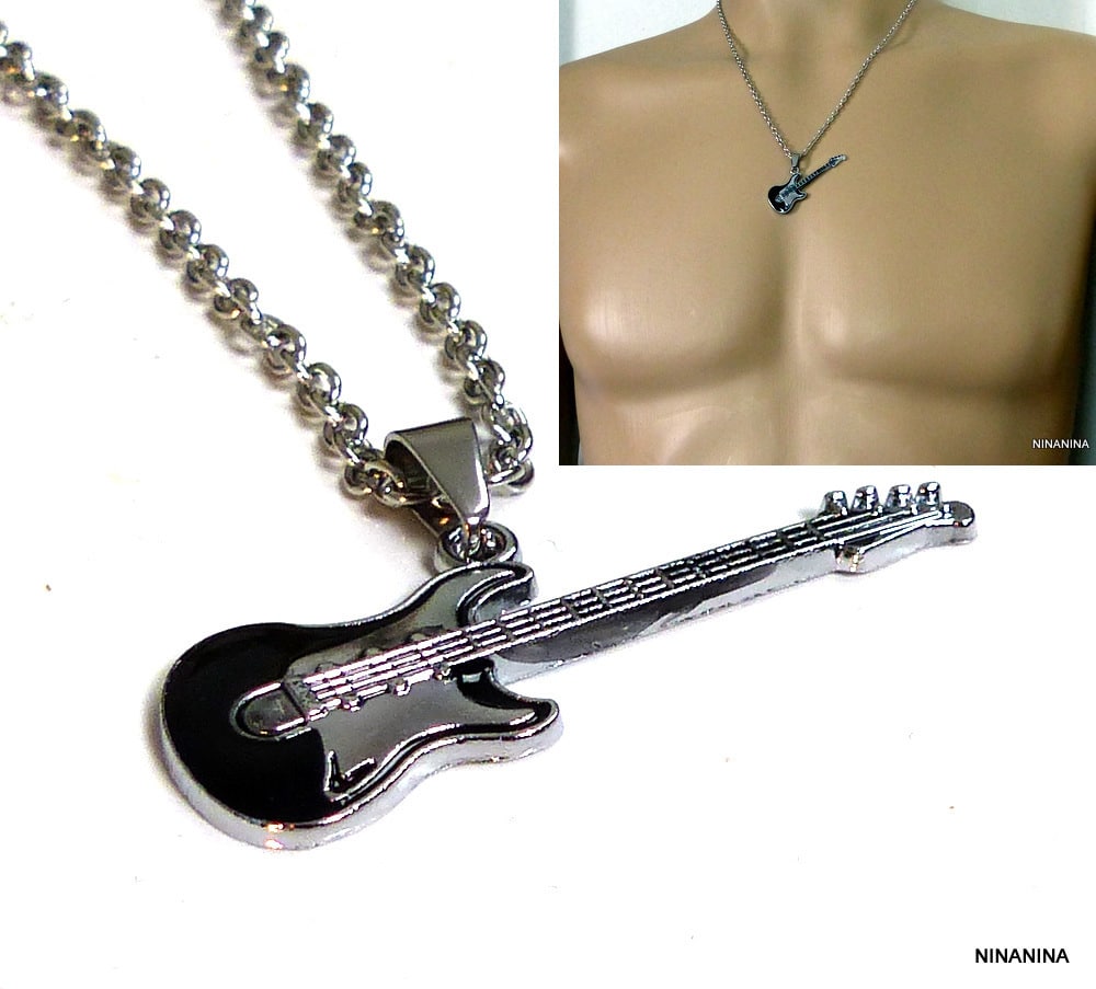 U7 Collier médiator de guitare avec chaîne réglable en acier inoxydable  pour homme et femme, Acier inoxydable Métal