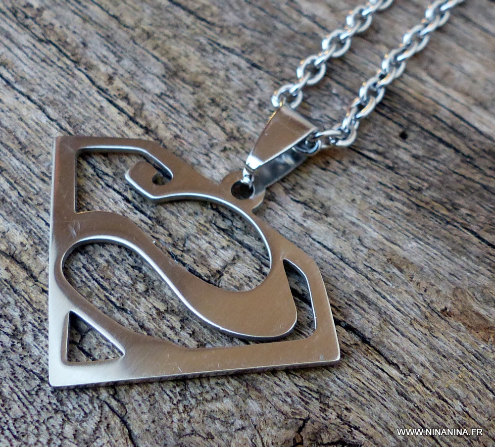 Collier homme Acier argenté pendentif superman – Image 7