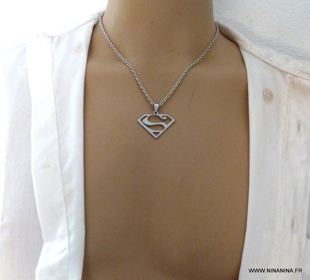 Collier homme Acier argenté pendentif superman – Image 9
