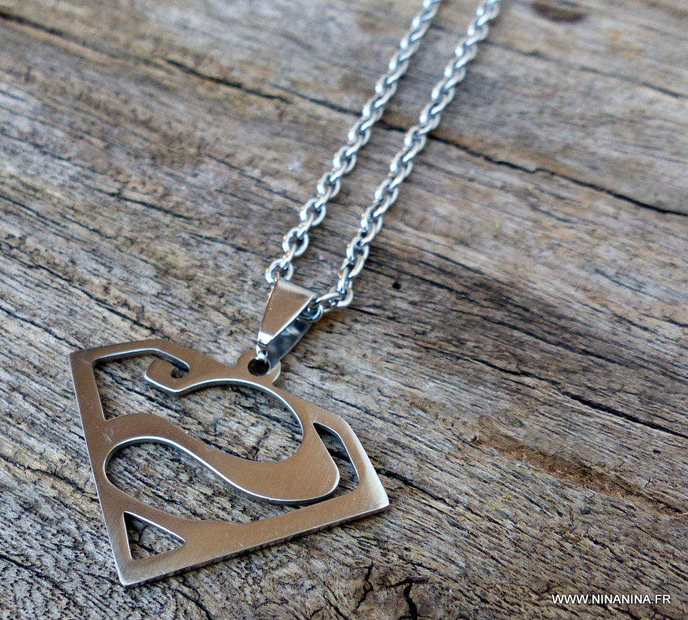 Collier homme Acier argenté pendentif superman – Image 3