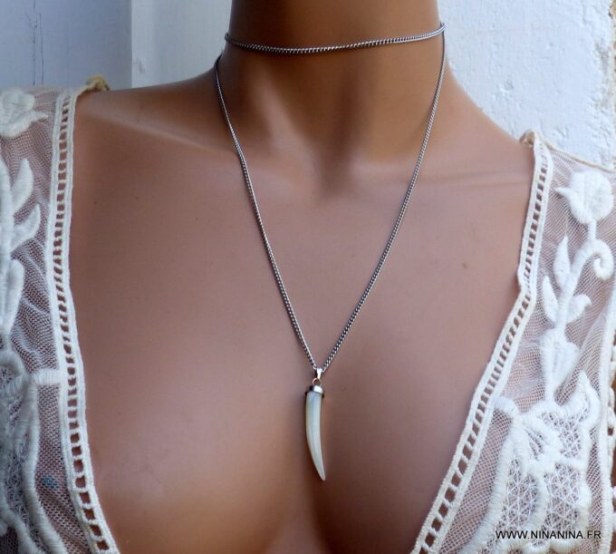 N2485a_Collier_long_sautoir_femme_dent_de_tigre_en_Nacre_et_Acier_argente_-_Bijoux_Colliers_en_ligne_Ninanina