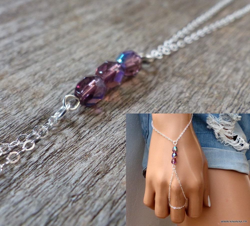 Bracelet bague swarovski argent 925 et cristal mauve – Image 17