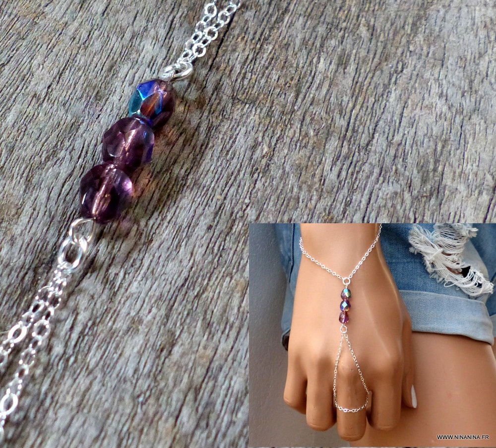 Bracelet bague swarovski argent 925 et cristal mauve – Image 4