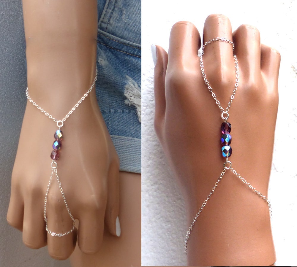 Bracelet bague swarovski argent 925 et cristal mauve – Image 7
