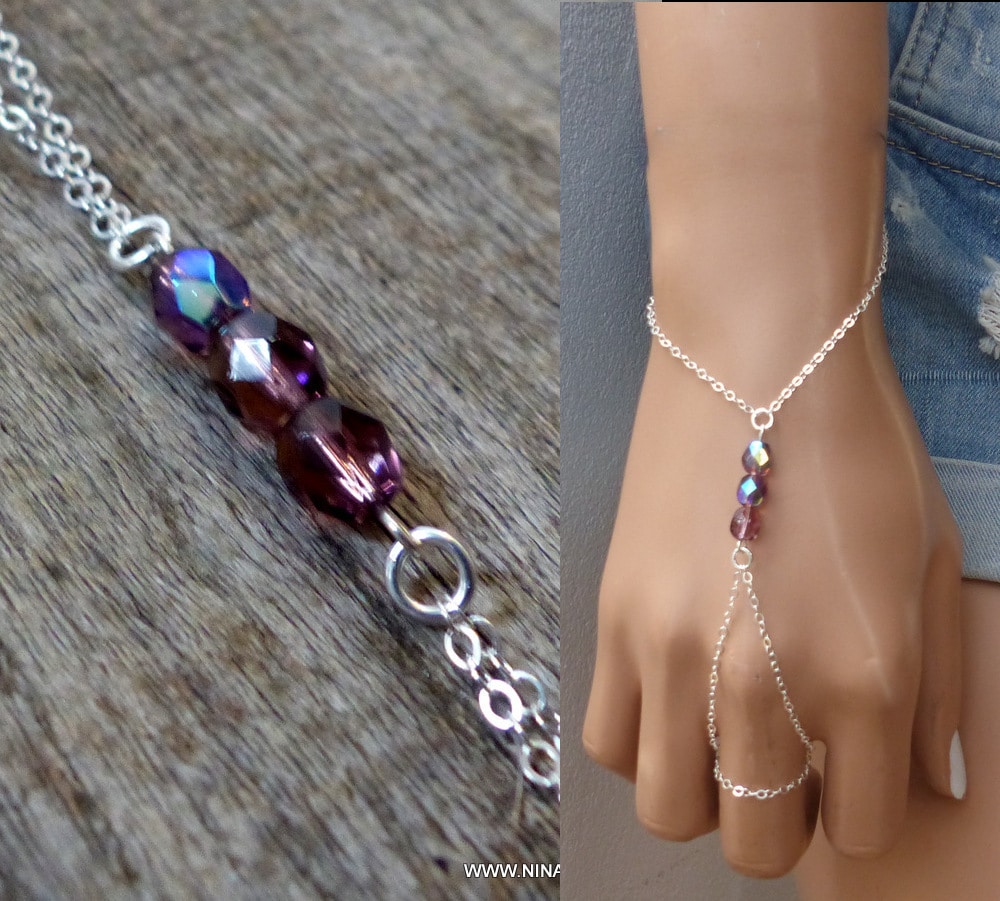 Bracelet bague swarovski argent 925 et cristal mauve – Image 8