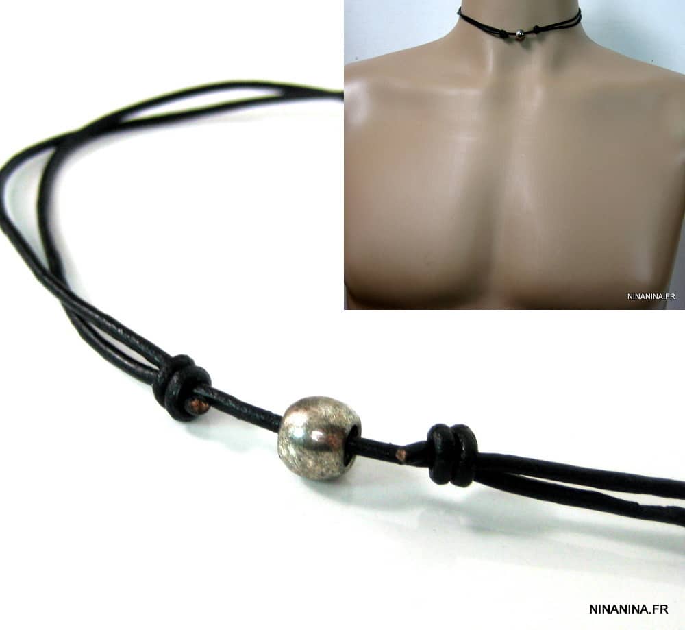 Collier homme cordon coton ciré métal argenté – Image 23