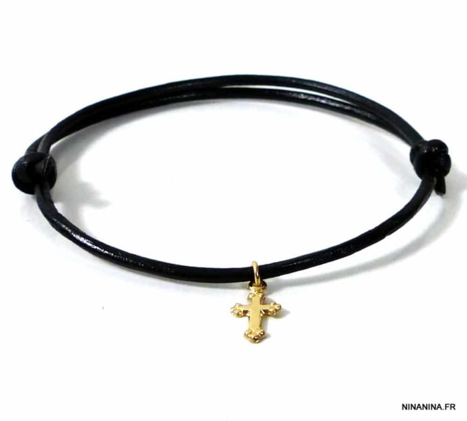 N2513terc_bracelet_cordon_cuir_croix_plaque_or