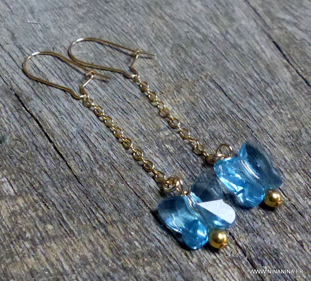 Boucles d’Oreilles Dormeuses Pendantes Papillon Noir en Cristal Swarovski Et Plaqué Or Gold Filled – Bijou Artisanal Fait Main – Image 3