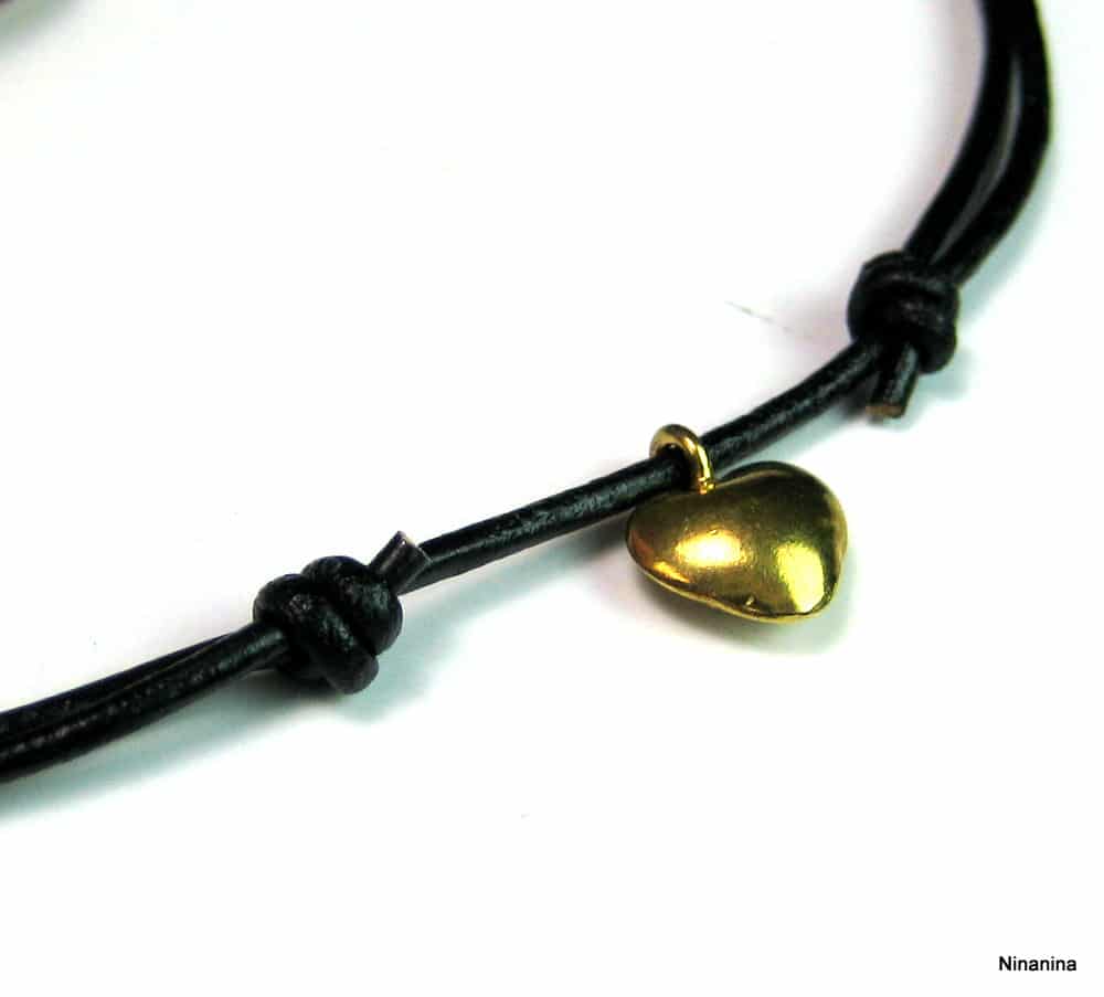 Collier cordon cuir Argent 925 massif Plaqué Or – Image 2