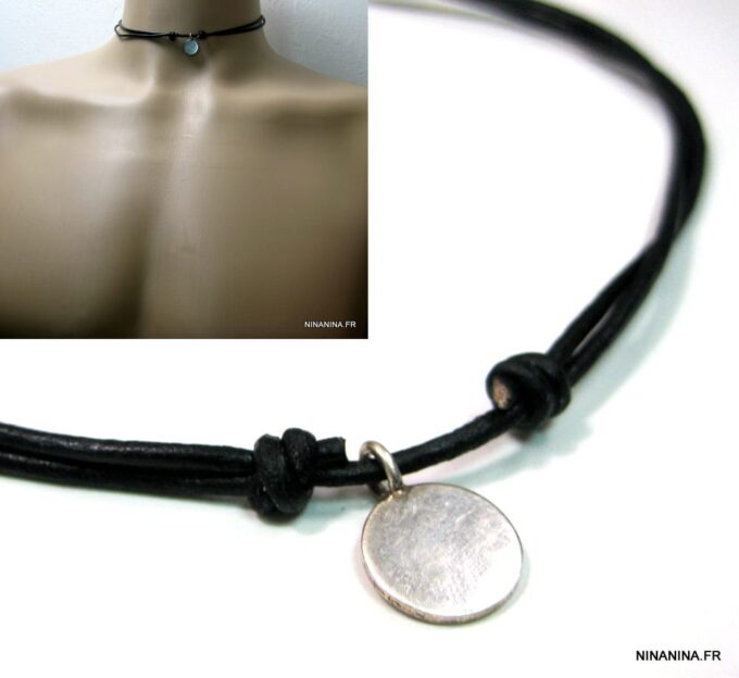 N2577terb_collier_homme_cordon_cuir_medaille_argent_massif