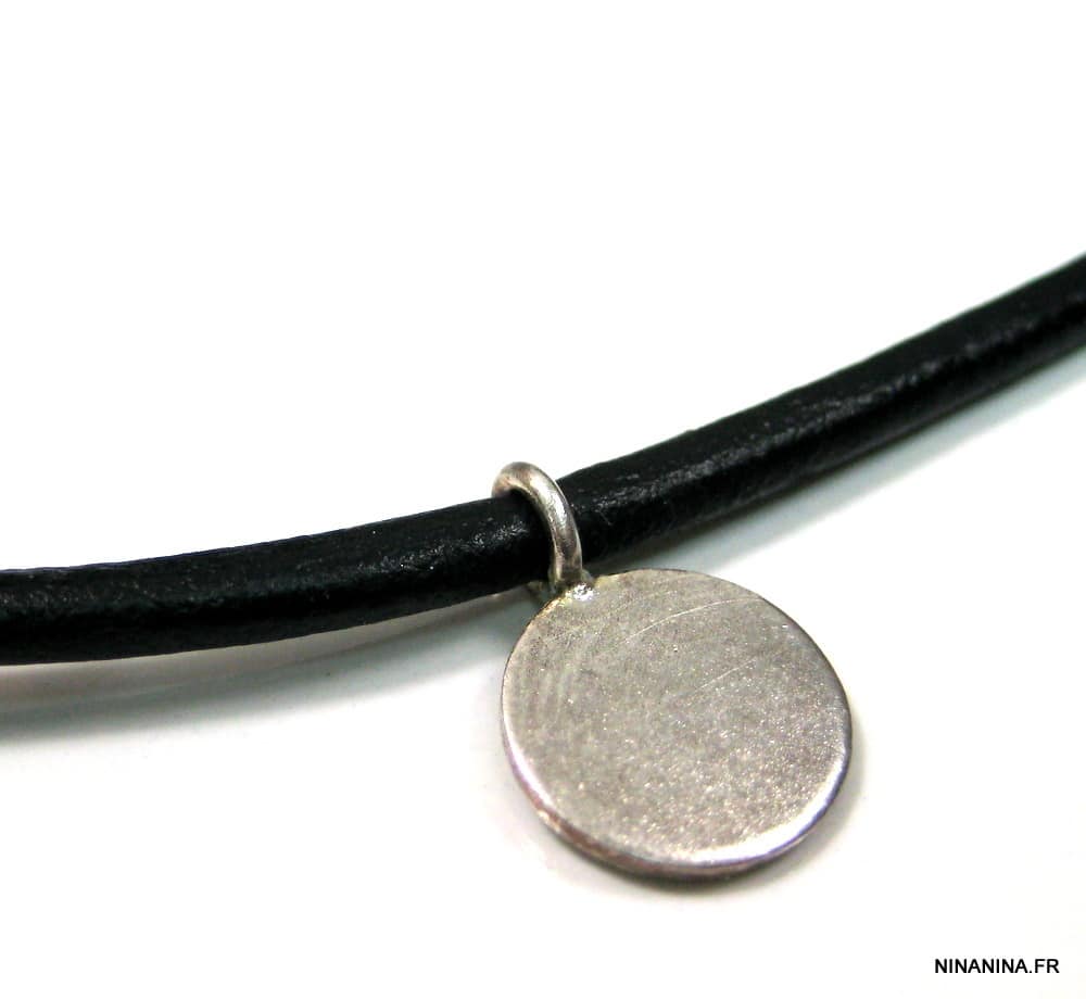 Tour de cou homme medaille argent 925 cordon cuir – Image 9