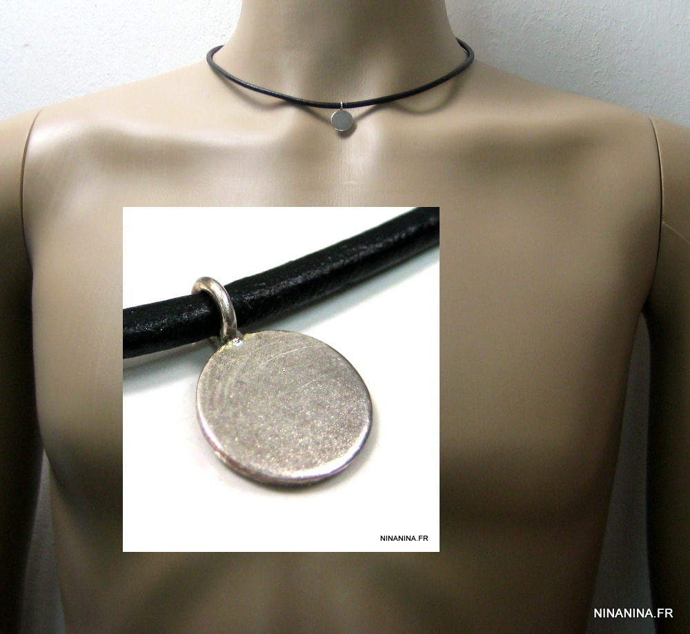 Tour de cou homme medaille argent 925 cordon cuir – Image 10