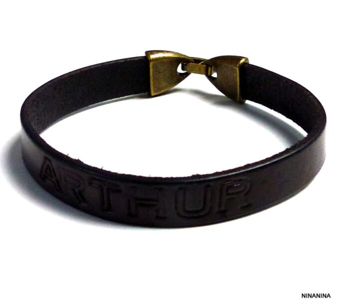 N2585terd_Bracelet_homme_cuir_personnalise_prenom_fermoir_bronze