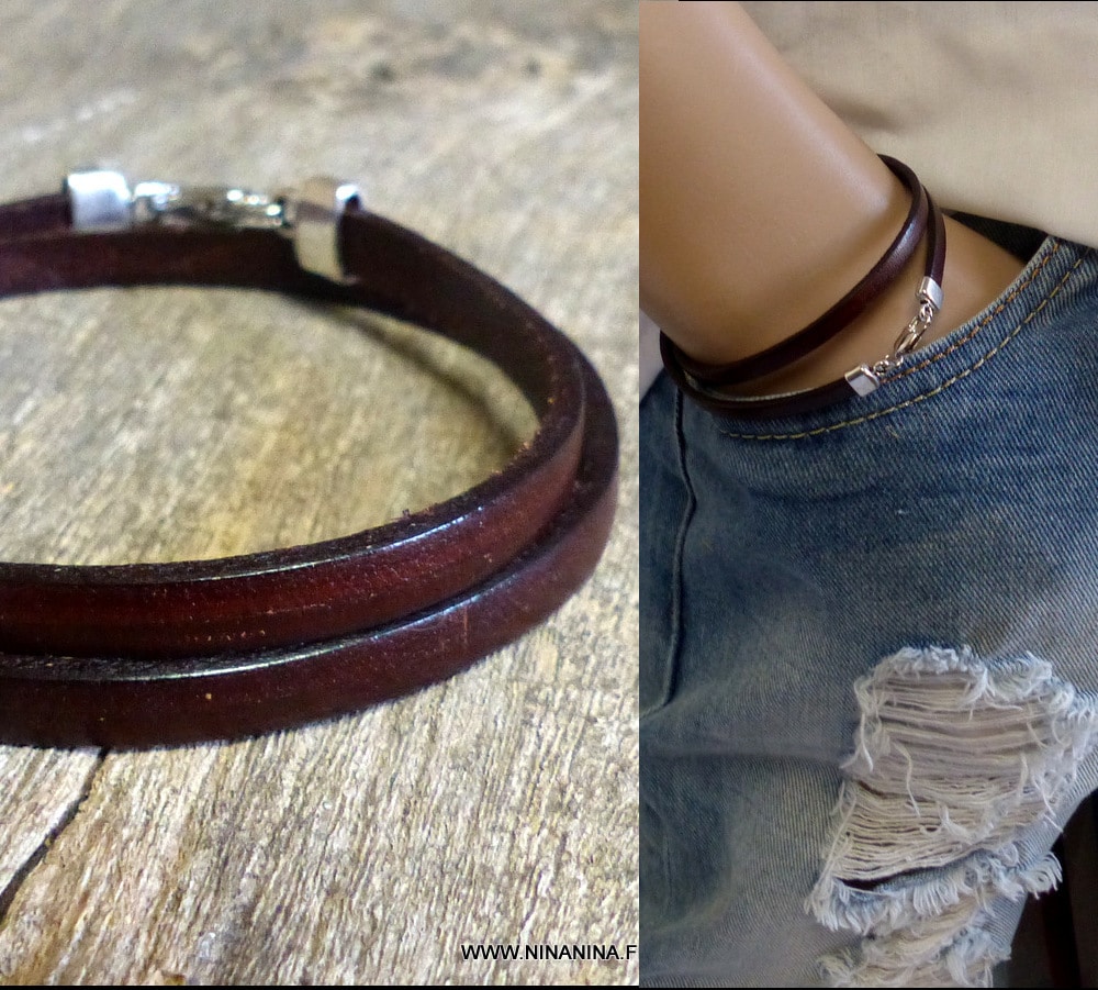 Bracelet wrap cuir 2 tours