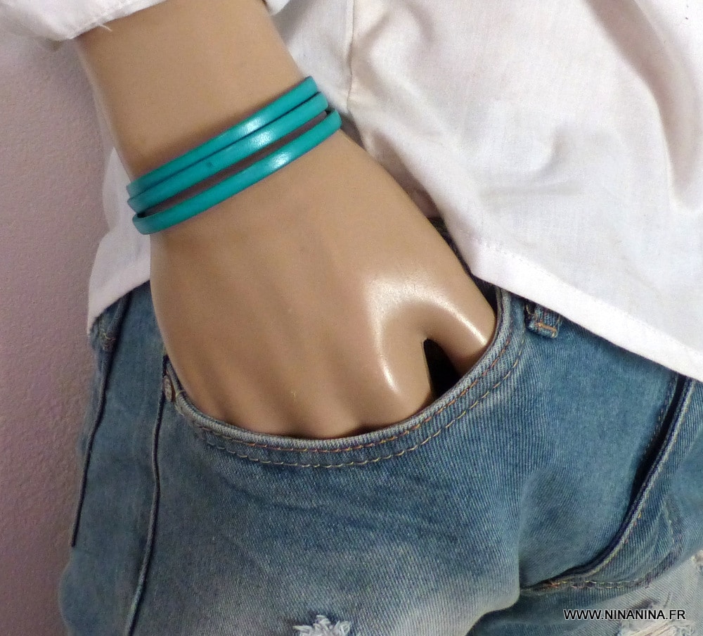 Bracelet 3 tours cuir turquoise – Image 10