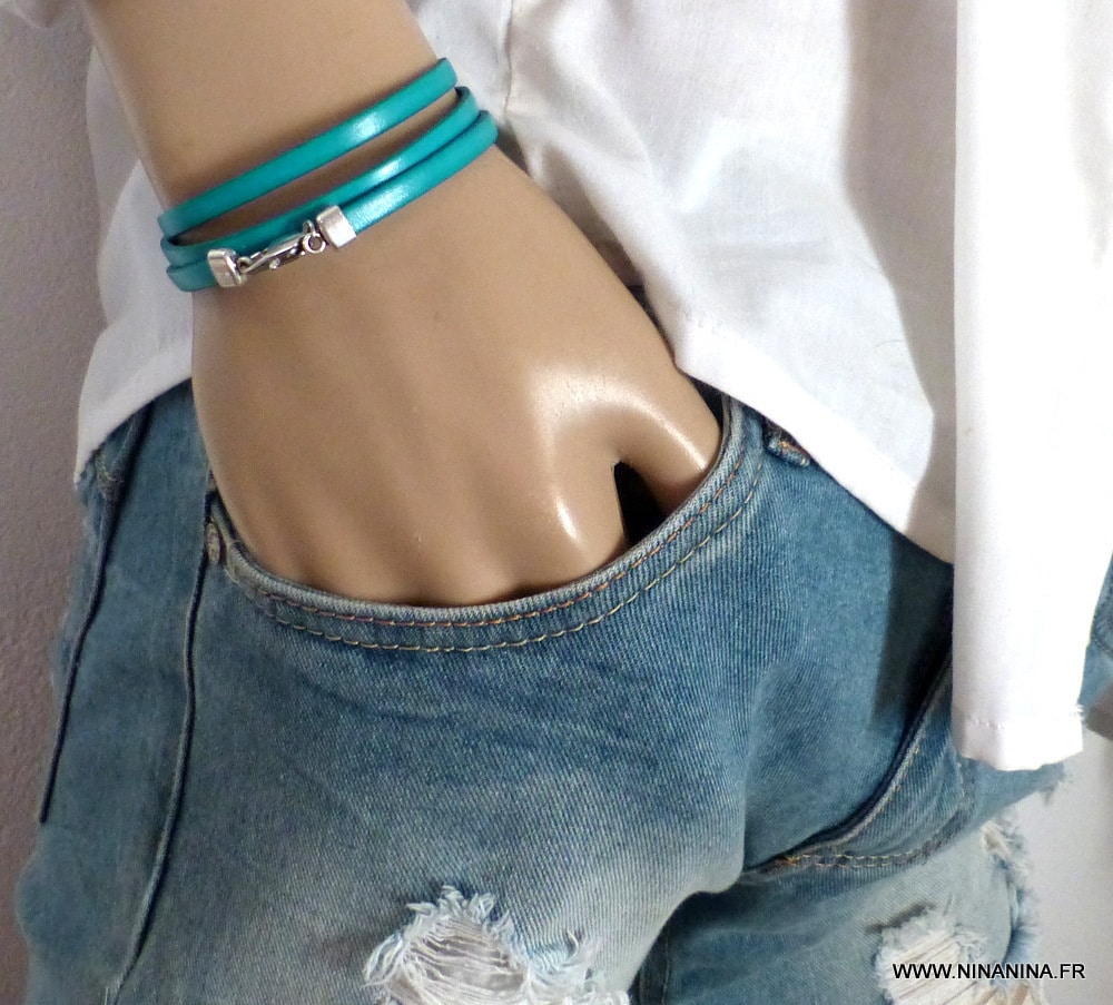 Bracelet 3 tours cuir turquoise – Image 17