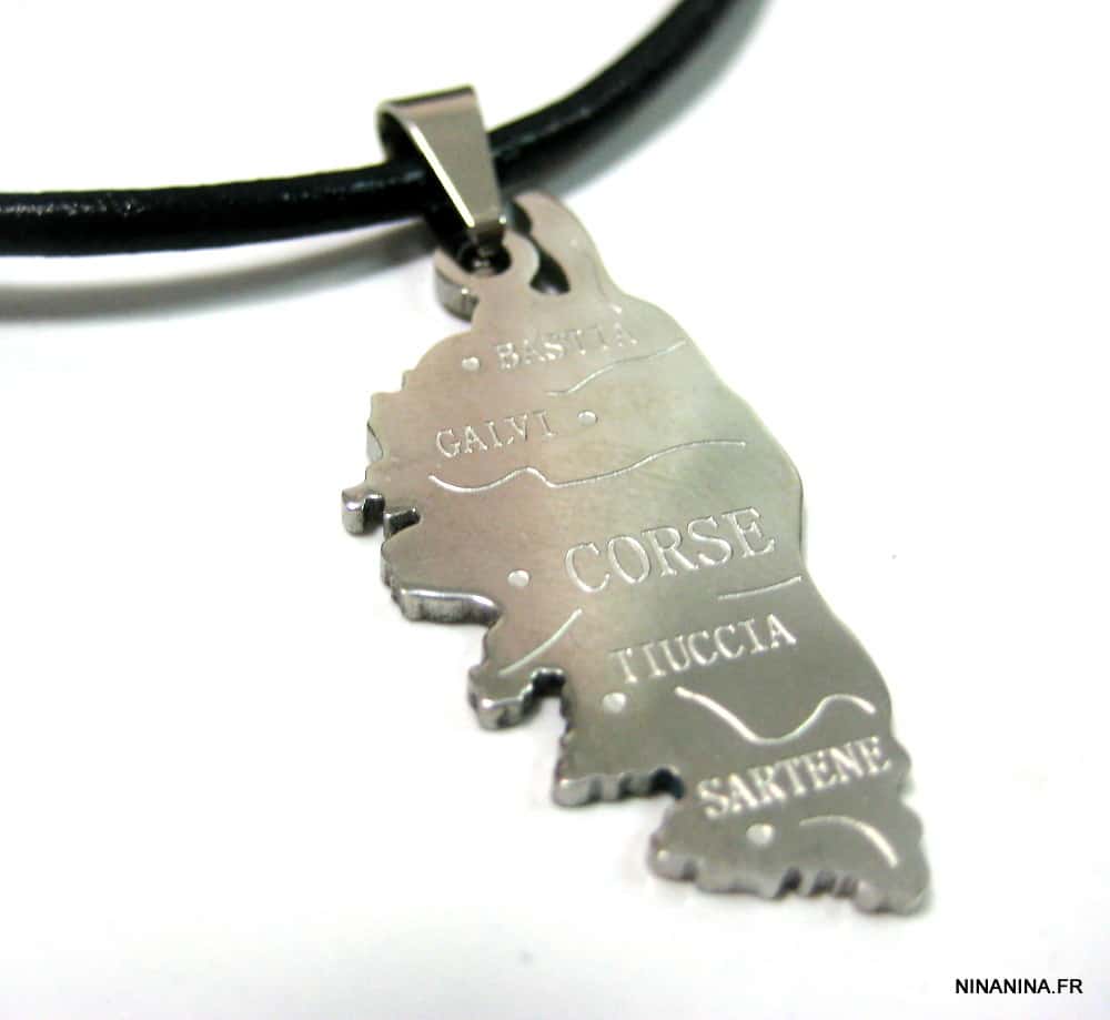 Collier Corse homme artisanal - pendentif gravé en Acier inoxydable sur cordon cuir noir – Image 2