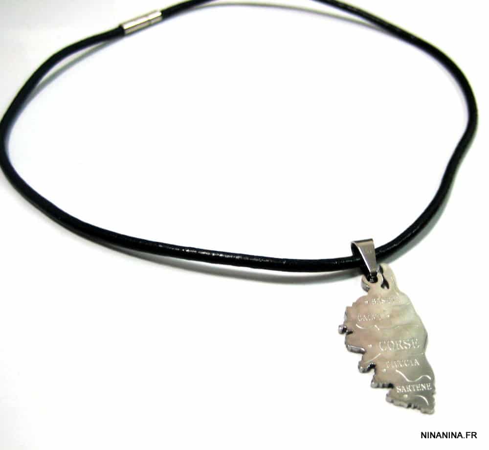 Collier Corse homme artisanal - pendentif gravé en Acier inoxydable sur cordon cuir noir – Image 4