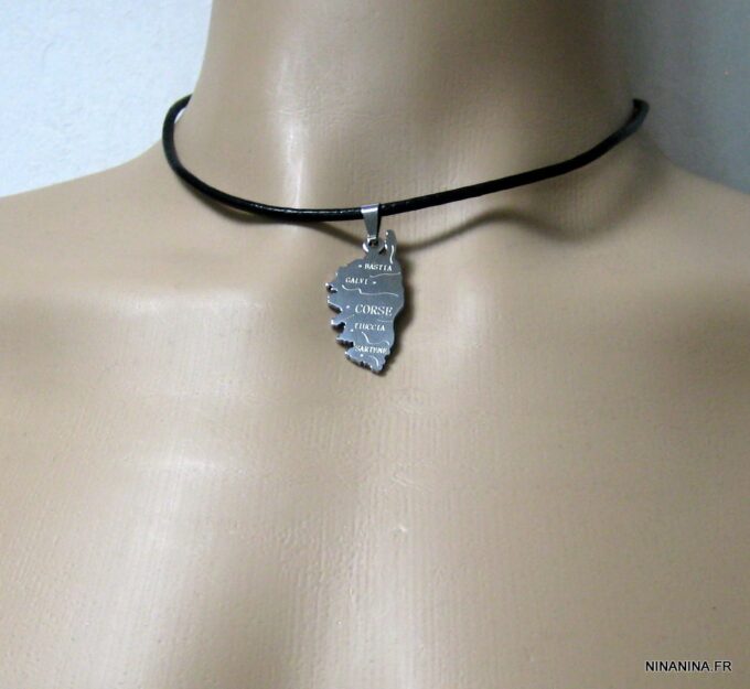 N2593terd_collier_cordon_cuir_corse_acier_inoxydable