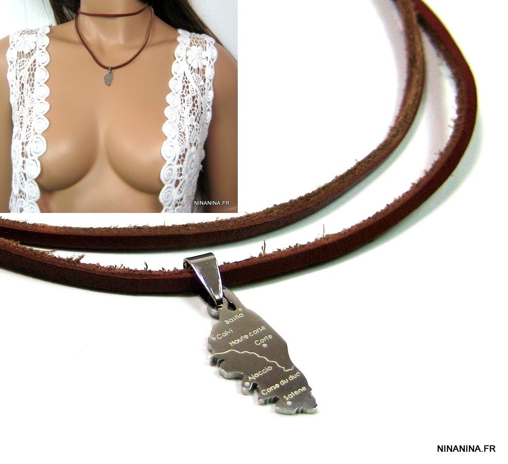 Collier cordon daim et CORSE acier inoxydable – Image 9