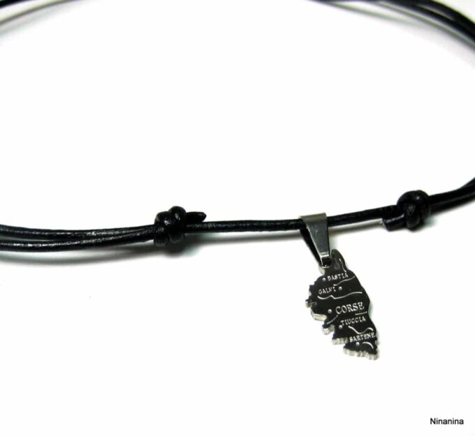 N2608terb_collier_cordon_cuir_CORSE_acier_inoxydable