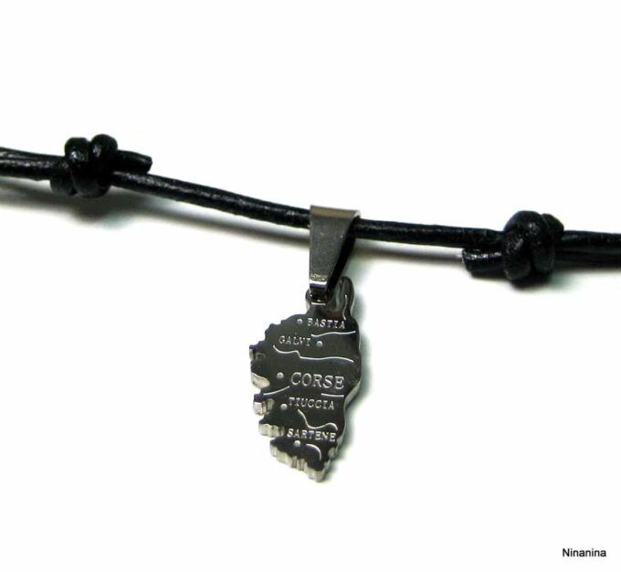 N2608tere_collier_cordon_cuir_CORSE_acier_inoxydable