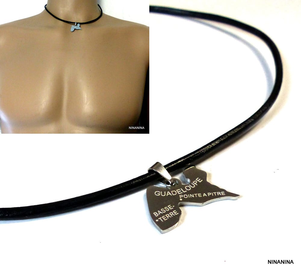 Collier de la guadeloupe pendentif Acier sur cordon cuir