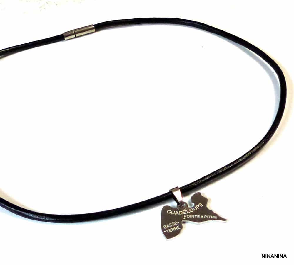 Collier de la guadeloupe pendentif Acier sur cordon cuir – Image 6