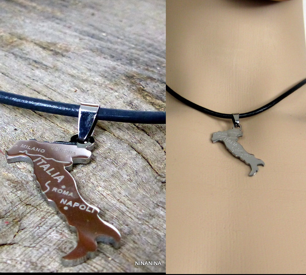 Collier homme cordon cuir ITALIE Acier argenté – Image 12