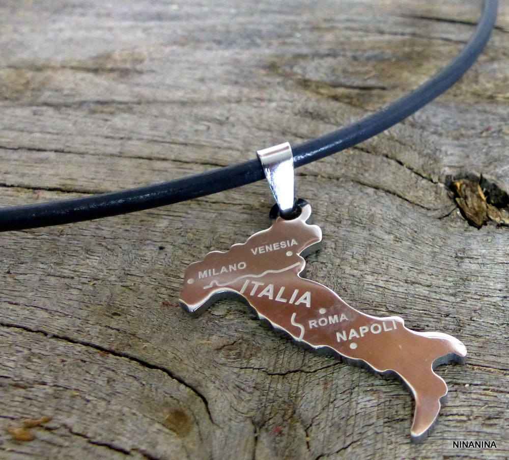 Collier homme cordon cuir ITALIE Acier argenté