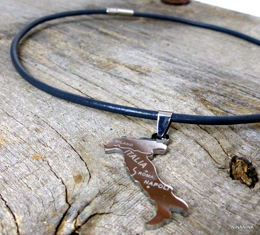 Collier homme cordon cuir ITALIE Acier argenté – Image 14