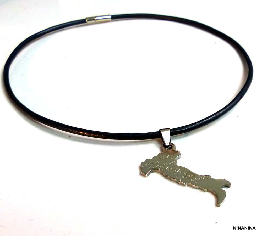 Collier homme cordon cuir ITALIE Acier argenté – Image 16