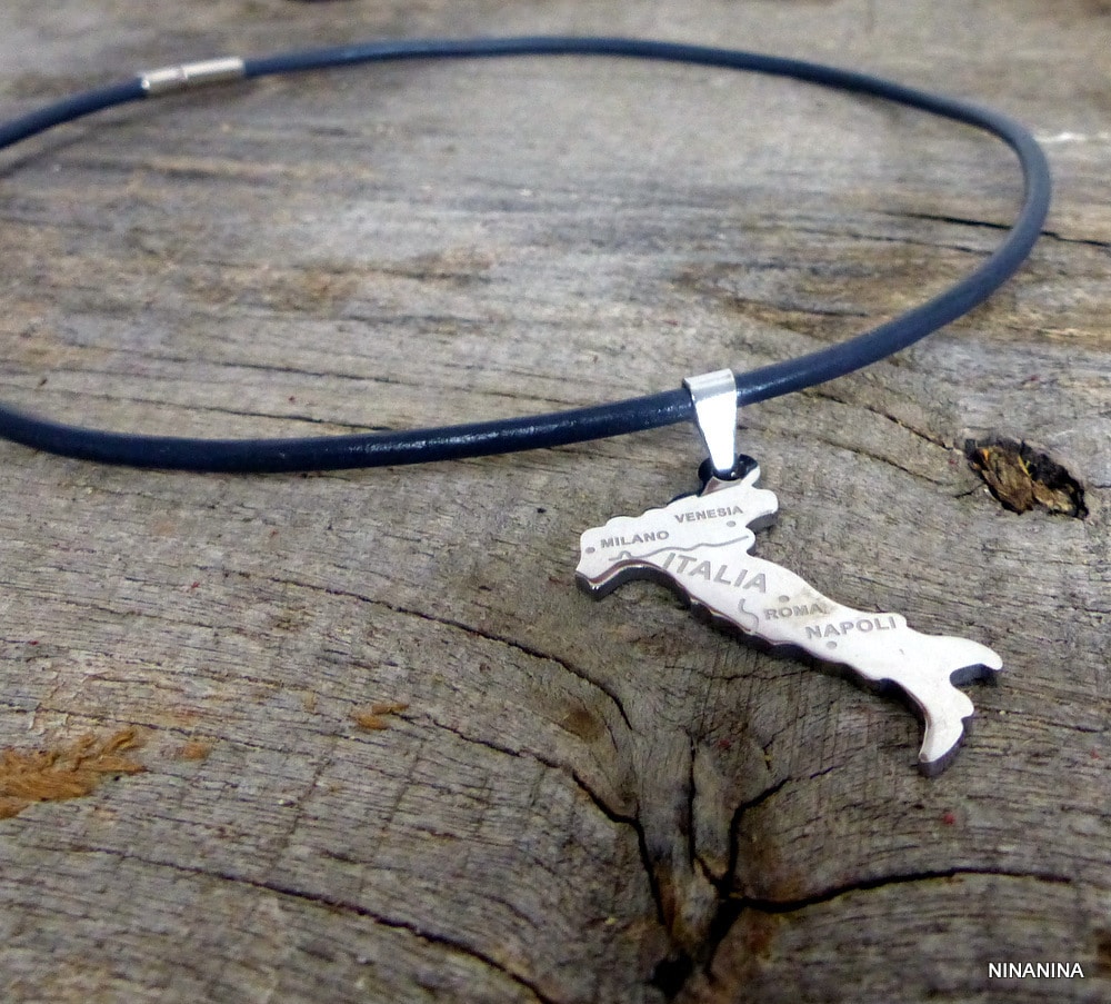 Collier homme cordon cuir ITALIE Acier argenté – Image 3