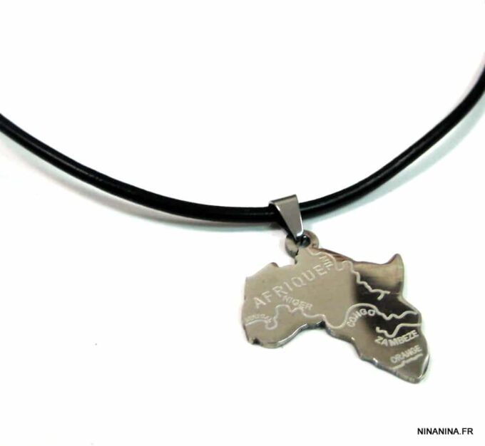 N2626tera_Collier_cordon_cuir_et_AFRIQUE_acier_inoxydable