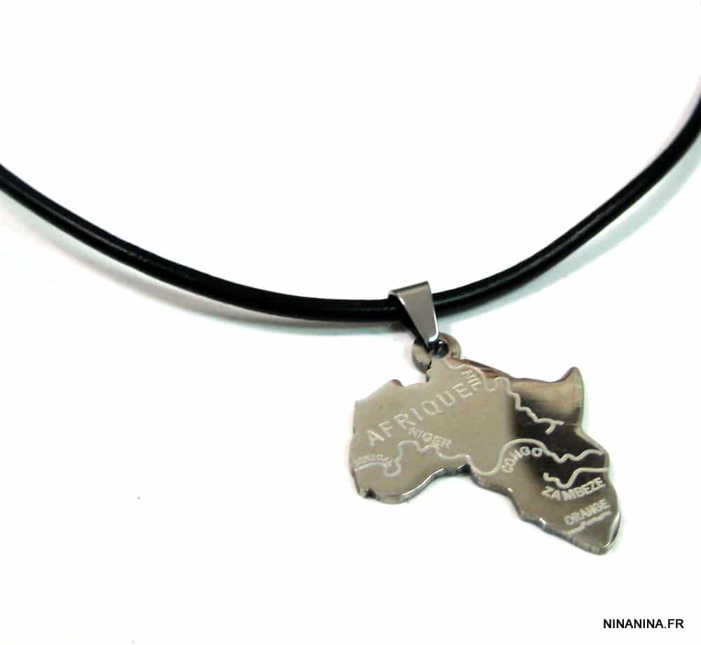 Collier carte Afrique Acier Inoxydable cordon cuir – Image 4