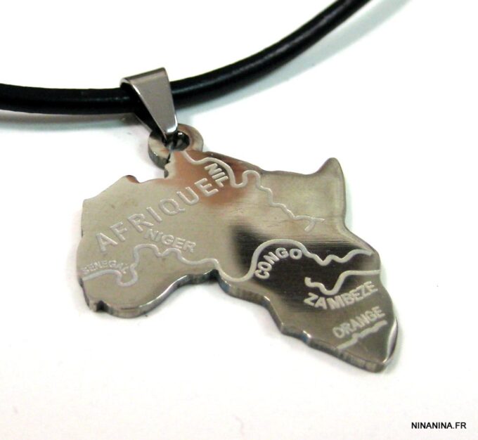N2626terb_Collier_cordon_cuir_et_AFRIQUE_acier_inoxydable