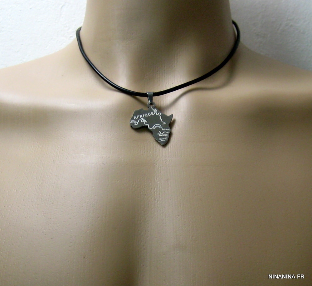Collier carte Afrique Acier Inoxydable cordon cuir – Image 7
