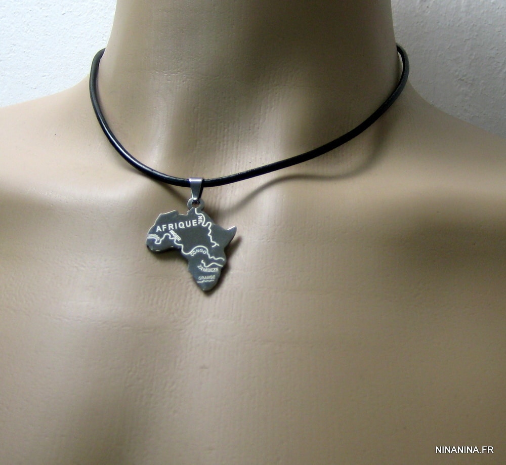 Collier carte Afrique Acier Inoxydable cordon cuir – Image 8