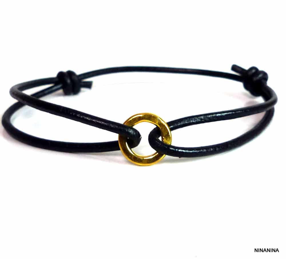 Bracelet Argent 925 massif Plaqué or Cordon Cuir – Image 11
