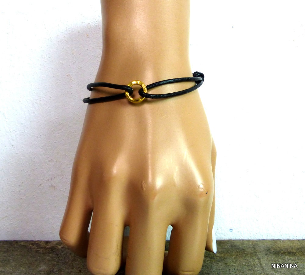 Bracelet Argent 925 massif Plaqué or Cordon Cuir – Image 13