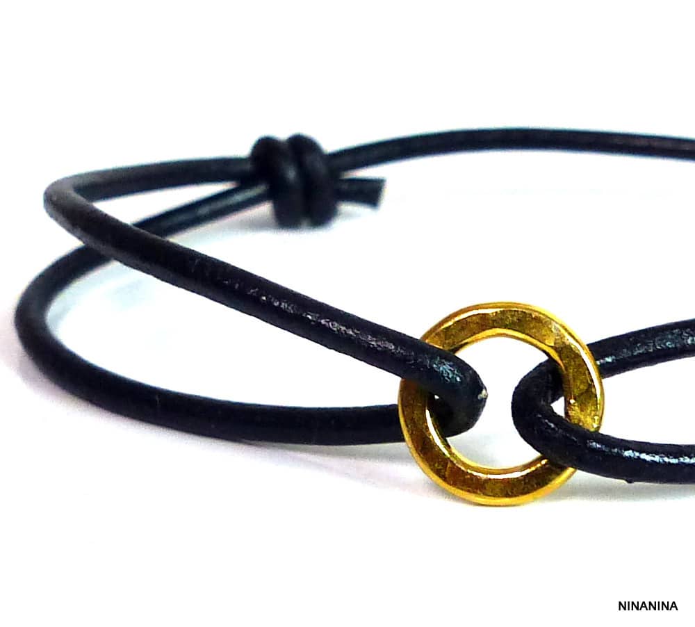 Bracelet Argent 925 massif Plaqué or Cordon Cuir – Image 15
