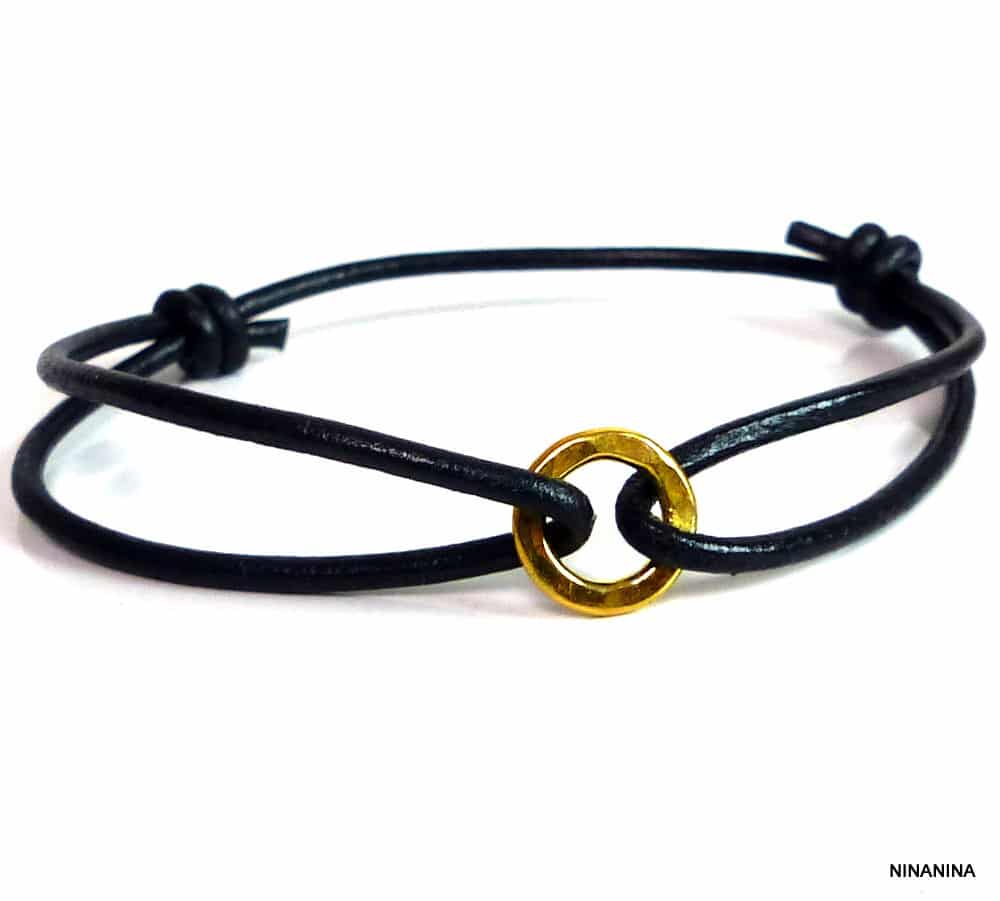 Bracelet Argent 925 massif Plaqué or Cordon Cuir – Image 17