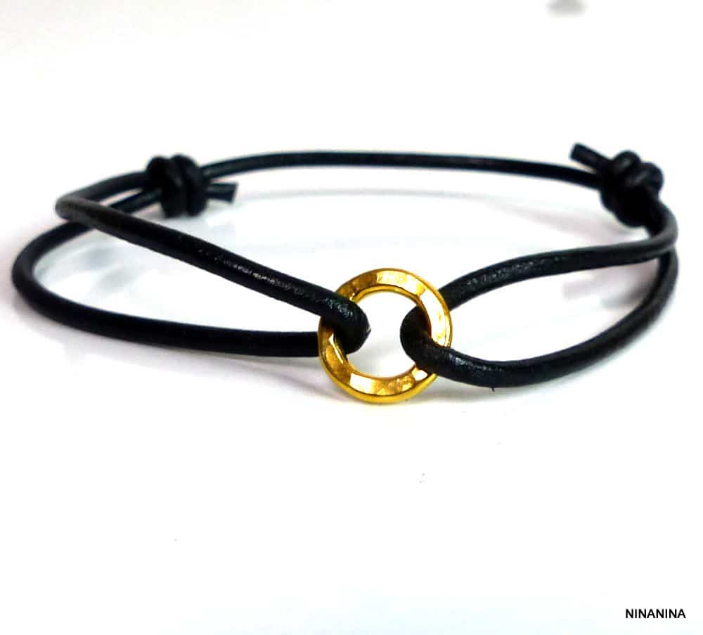 Bracelet Argent 925 massif Plaqué or Cordon Cuir – Image 4